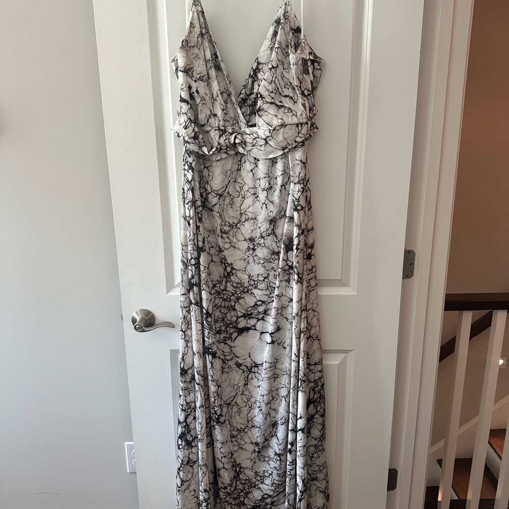 Fashion Nova Brunch Invite Satin Maxi Dress - White/Black - NWT